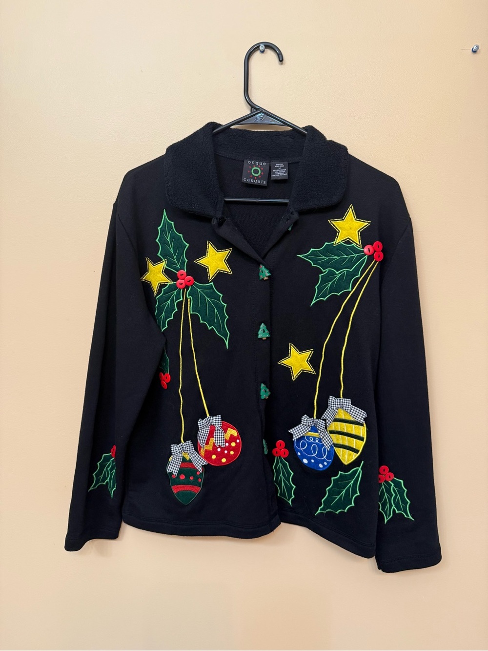 Holiday Embroidered Black Women's Sweater Jacket